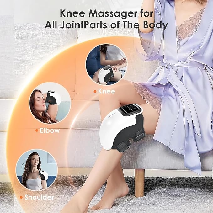 Knee Massager for Joint Pain Relief with Heat, Rechargeable Red Light Vibration Knee Arthritis Massage Physiotherapy Machine for Women, Men, Elder Age - with Nerve Stimulator Included