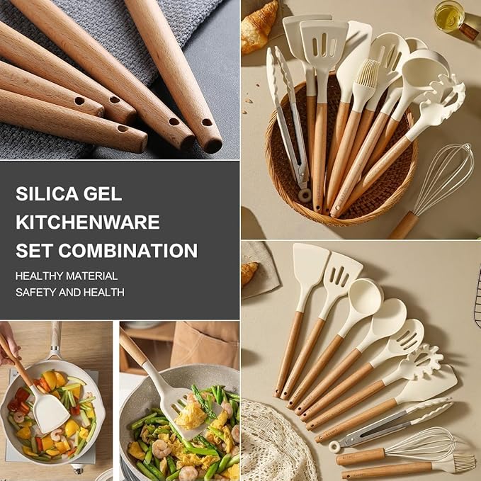 Silicone Kitchen Spatula and Utensils Spoon Set 12-Piece Silicone Kitchen Cooking Utensils Set, Non-Stick Utensils Set Heat Resistant Easy Clean, BPA Free Tools (White)