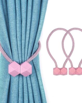 Magnetic Curtain Tiebacks, Binding Weaving Curtain Holder Clips Rope Holder Buckles Curtain tie Backs for Home Bedroom Office Decoration, (Pink)