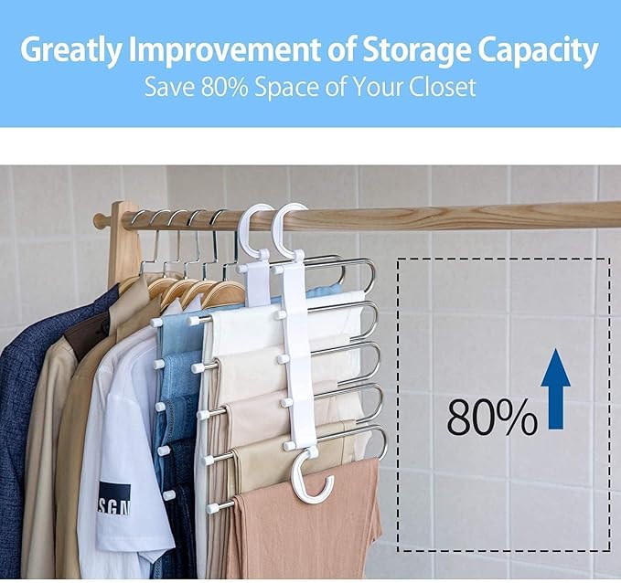 5 in 1 Stainless Steel Foldable Hangers for Clothes Hanging Multi-Layer Multi-Purpose Pant Hangers for Wardrobe Magic Foldable Hanger Clothes Hanger