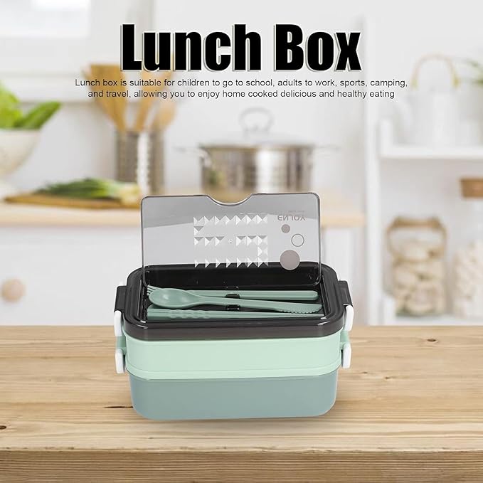 Double-Layer Bento Lunch Box – Japanese-Style, Stackable Stainless Steel Food Storage Container with Microwave-Safe Heating, Perfect for Students & Office Workers