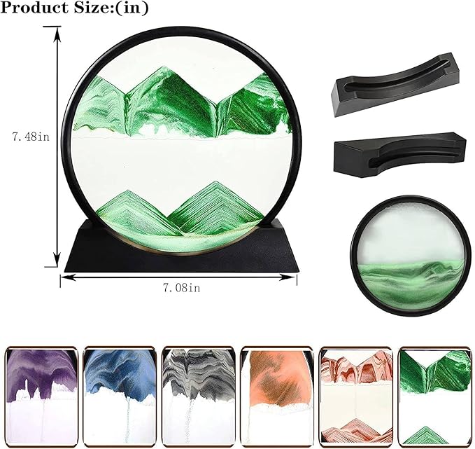 Moving Sand Art Picture Glass Liquid Painting 3D Natural Landscape showpieces for Home Decor Antique Gifts for Kids Office Desktop Decoration Desk Table Decorative Items (Green)