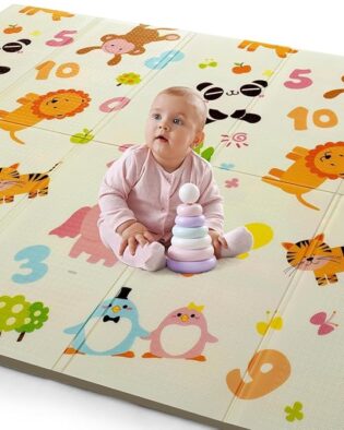 Double Sided Water Proof Baby Floor Mat, Multicolor, Reversible Floor mats for Kids, Baby mats for Floor, Crawling Toddlers, Cushioned Playmat with Educational Prints