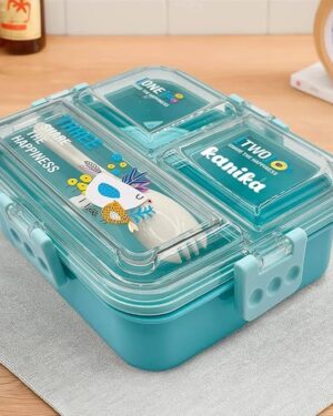 Lunch Box for Adults - Lunch Box for Kids - with Spoon & Fork - Lunch Box with 3 Compartment - Durable Perfect Size for On-The-Go Meal, BPA-Free(3 Compartment) (Blue)