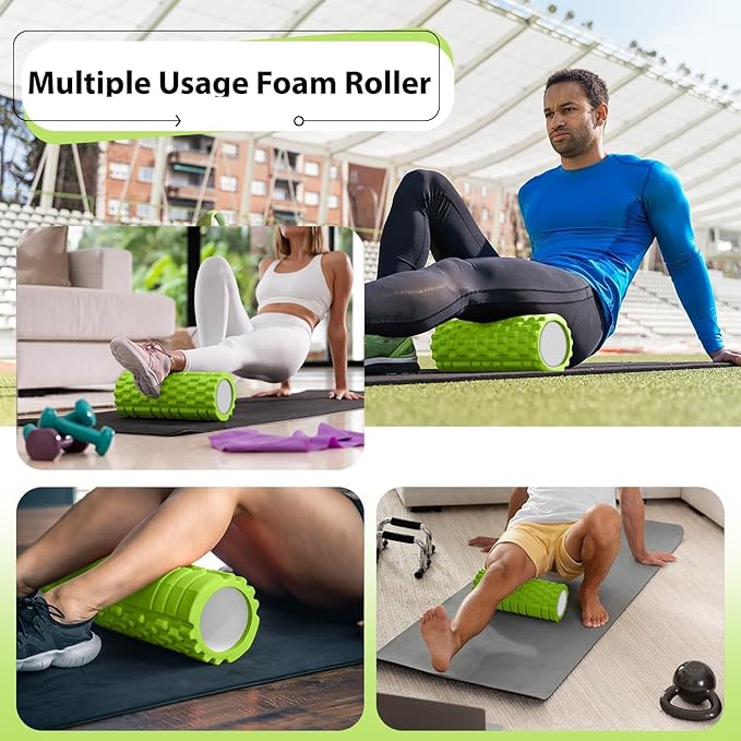 Fitness Foam Roller for Exercise, Deep Tissue Massage & Back Pain Relief – High Density Muscle Recovery Roller for Gym, Yoga & Stretching – Full Body Fitness Massager Tool (Green)
