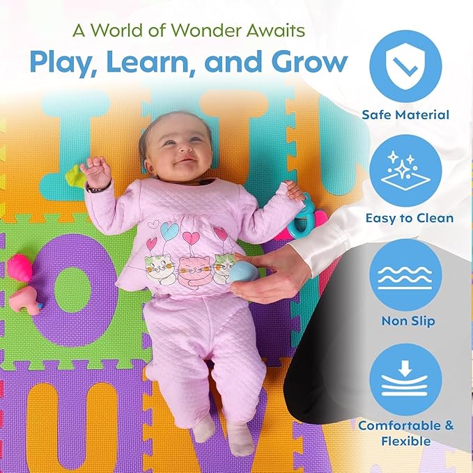 26 pcs Puzzle PlayMat, Play mat for Babies, Baby mats for Floor,Alphabet (A-Z) EVA Foam Non Toxic playmat, 26 Interlocking Tiles (12X12 Inch) Ideal for Crawling Baby