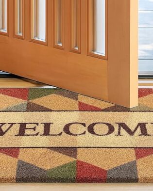 Welcome Doormat for Home Entrance | Non-Slip Rectangular Front Door Mat with Stone & Floral Design | Stylish Indoor Outdoor Dustproof Rug for Entryway, Porch & Living Room Decor