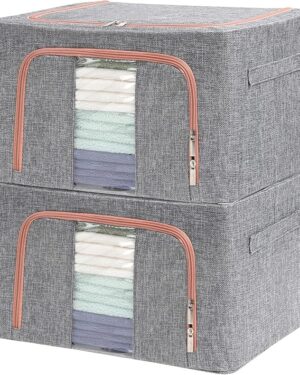 Foldable Steel Frame Clothes Organizer Storage Box for Wardrobe, Saree, Shirts, and Blankets (Charcoal)