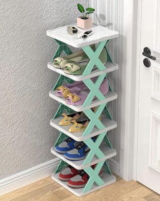 6 Layer Shoes Rack for Home Plastic, Adjustable Shoe Stand Organizer Stackable Storage Bedroom entryway Slots Shelf Footwear Rack, Multi-Purpose Durable Plastic Tower Shoes (6 L Shoe Rack)