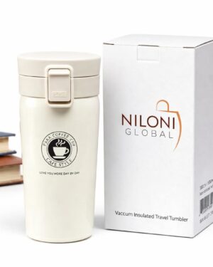 Coffee Travel Mug, Insulated Coffee Cup with Leakproof Lid, Vacuum Insulation Stainless Steel Reusable for Hot Cold, Thermal Mug with Non-Slip Protective Cover, 500ML (White)