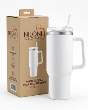 40 oz Tumbler with lid Handel and Straw 1200ML Cup Stainless Steel Vacuum Insulated Tumbler for Water, Iced Tea or Coffee 1.2L Office Gym Travelling,Gifts for Women Men (White)