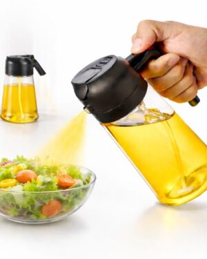 Glass Oil Sprayer and Dispenser Bottle 500ml Capacity 2-in-1 Design for Kitchen Oil Sprayer for Air Fryer, Oil and Vinegar Pourer Glass Oil Bottle with Premium Nozzle Salad,BBQ,Roasting