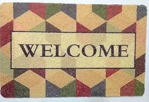 Welcome Doormat for Home Entrance | Non-Slip Rectangular Front Door Mat with Stone & Floral Design | Stylish Indoor Outdoor Dustproof Rug for Entryway, Porch & Living Room Decor