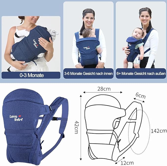 Baby Carrier Bag/Adjustable Hands Free, Baby sefty Belt/Child Safety Strip/Baby Sling Carrier Bag/Baby Back Carrier Bag (Navy Blue) (Love Baby Blue)