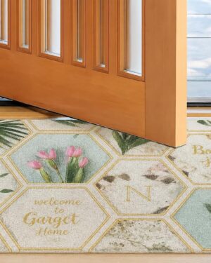 Welcome Doormat for Home Entrance | Non-Slip Rectangular Front Door Mat with Stone & Floral Design | Stylish Indoor Outdoor Dustproof Rug for Entryway, Porch & Living Room Decor