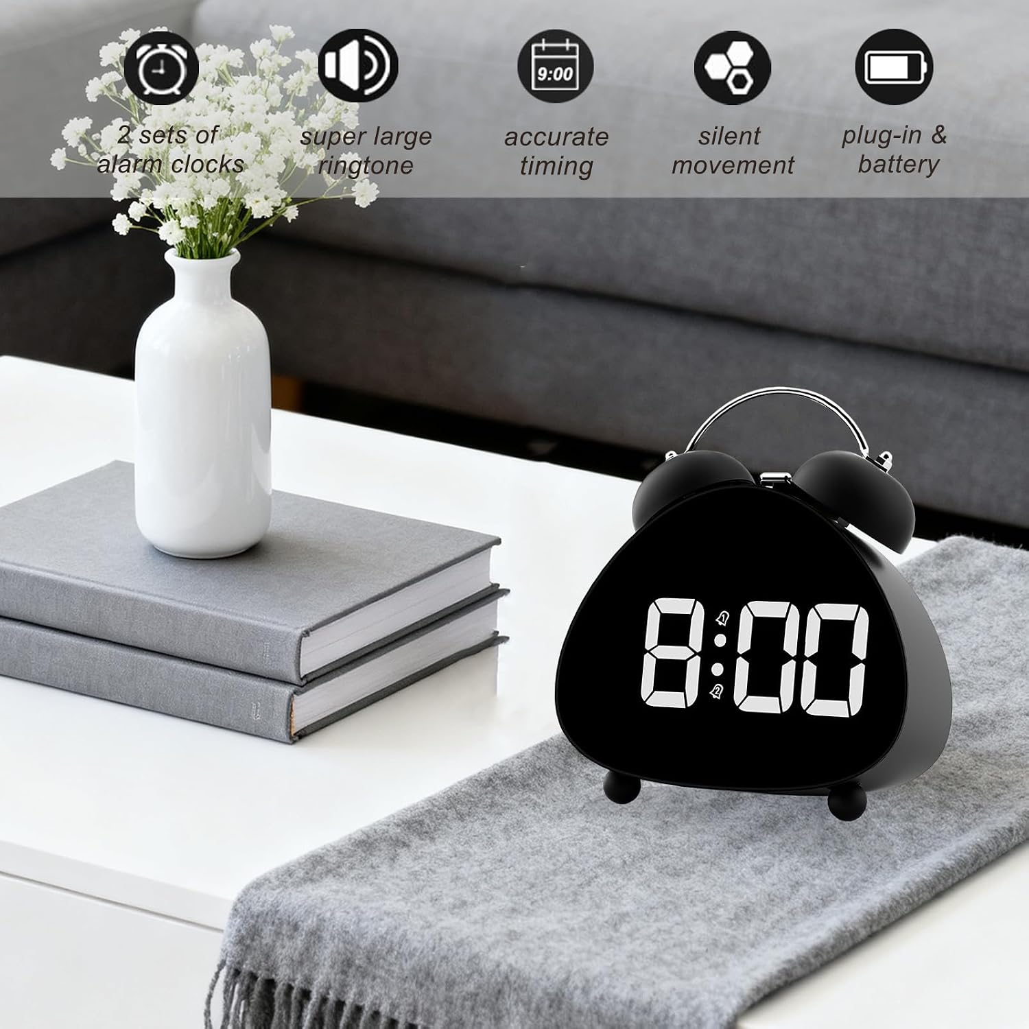 Panda Shape Alarm Clock with Bell | Cute Tabletop Alarm Clock