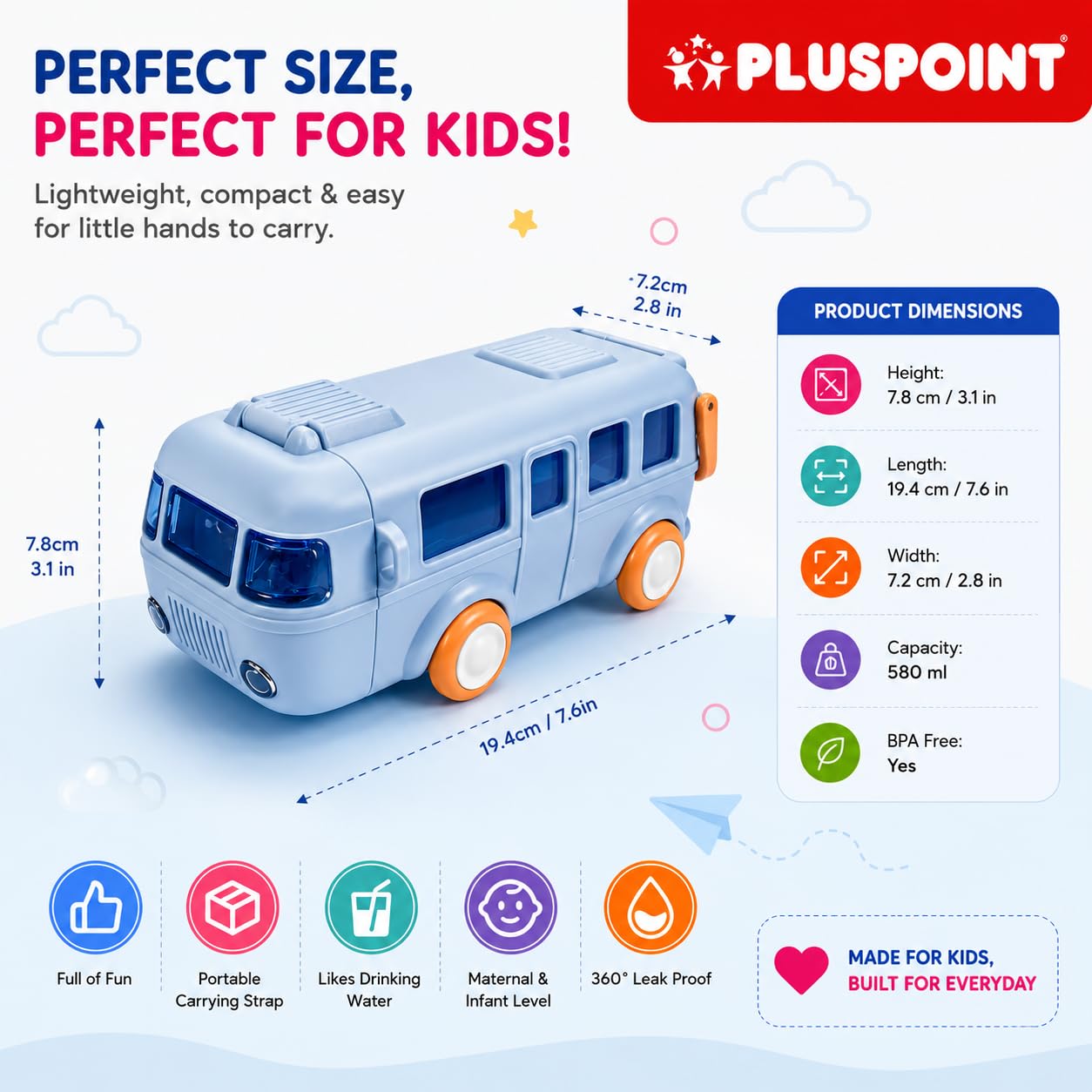 Bus Shape Water Bottle | Cute Kids Sipper Bottle